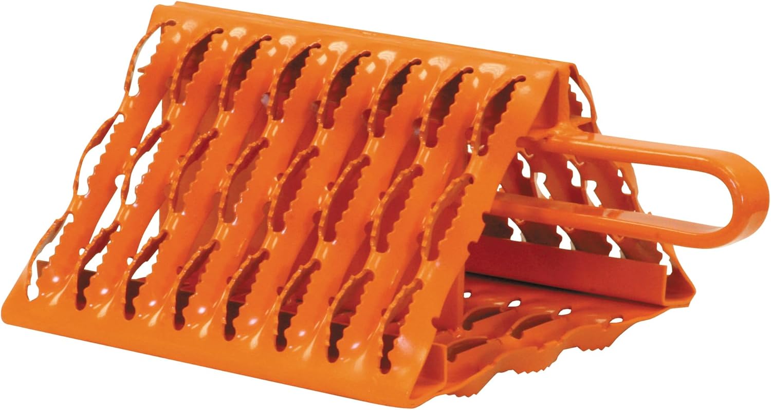 Buyers Products WC091061 Orange Powder Coated Galvanized Serrated Wheel Chock with Built-in Handle, 9 x 10 x 6 Inch, Extra Grip for Off-Road, Ice & Snow Conditions; Stable Tire & Trailer Chock