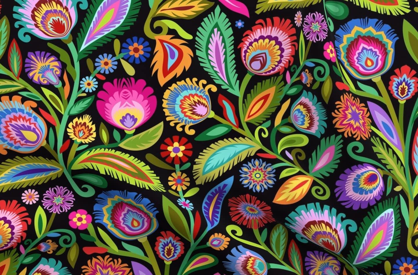 Spoonflower Fabric - Wycinanki Floral Garden European Bright Maximalist Folk Art Style Printed on Minky Fabric by The Yard - Sewing Baby Blankets Quilt Backing Plush
