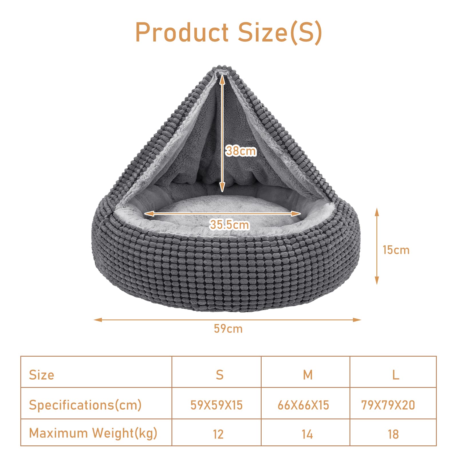JOEJOY Cuccia Cane Interno, Cuccia per Cani Taglia Piccola Rotonda Soffice Lavabile Cuccia Gatto con Coperta, Può Ospitare Animali Domestici Fino 12kg(59x59x15cm)