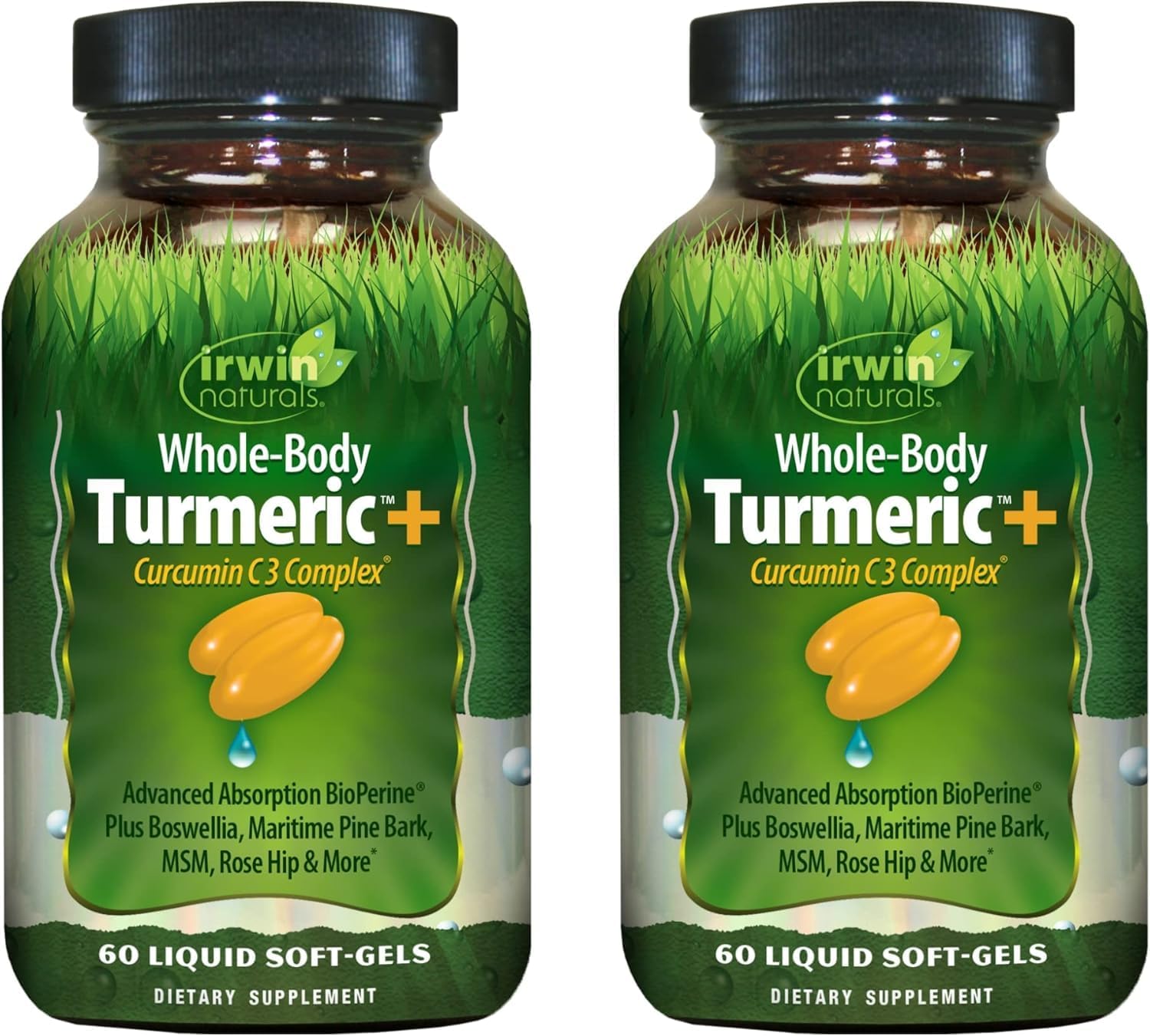 Irwin Naturals Whole Body Turmeric + Curcumin C3 Complex - 60 Liquid Soft-Gels, Pack of 2 - Supports Whole-Body Wellness - 60 Total Servings