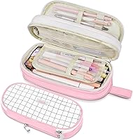 Vista 11 de Sooez Estuche grande para lápices, bolsa de lápices expandible con 5 compartimentos, organizador de lona de gran capacidad con cremallera, bolsa