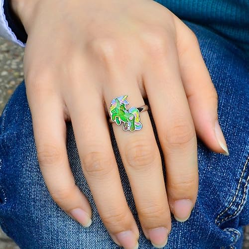 Miniatura 4 de FUN JEWELS Lindo cuento de hadas unicornio cambio de color anillo de estado de ánimo para niñas tamaño ajustable, Zinc, Ámbar