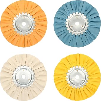 8" Airway Buffing Wheel Kit, 4Pcs Aluminum Wheel Polishing Kit in Diameter 5/8 inch Arbor Hole, 16Ply Fine, Aluminum Metal Polishing Wheel Kit for Angle Grinder Mirror FinishWhite/Orange/Blue/Yellow