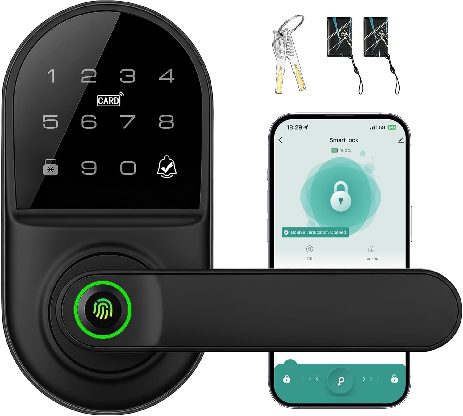 Leydebong Fingerprint Smart Door Lock with Handle & Keypad – No More Lost Keys, Keyless Entry & Remote Access for Home, Airbnb & Rental Property, DIY Install