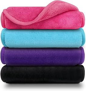 Orighty Makeup Remover Cloths Pack of 4, Reusable Microfiber Facial Cleansing Cloths, Remove Instantly Dirt, Makeup&Waterproof Mascara with Just Water, 15.5 x 7.5 in, Blue/Purple/Black/Pink