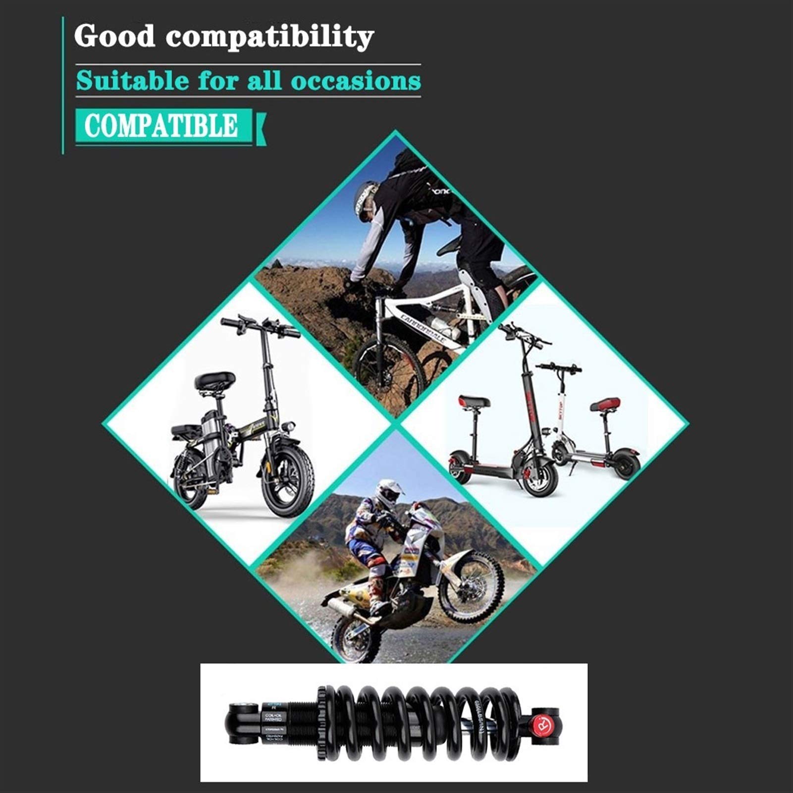 Amortiguador de Bicicleta de montaña MTB con Muelle de 125 mm, 150 mm, 165 mm y 190 mm, Amortiguador Trasero de suspensión con buje.