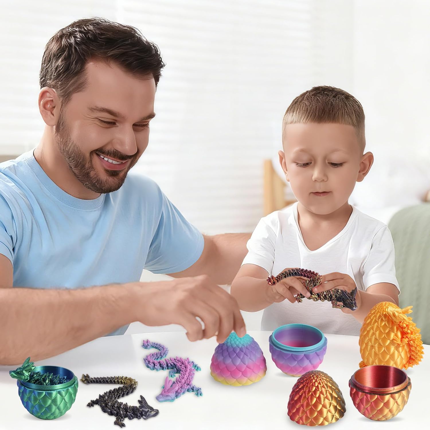 8PCS 8" 3D Printed Dragon Eggs with Dragon Inside – Fantasy Tabletop Decor, Classroom Rewards/Unique Birthday Fidget Toys for Stress Relief/3D Printing Toys for Kids & Adults