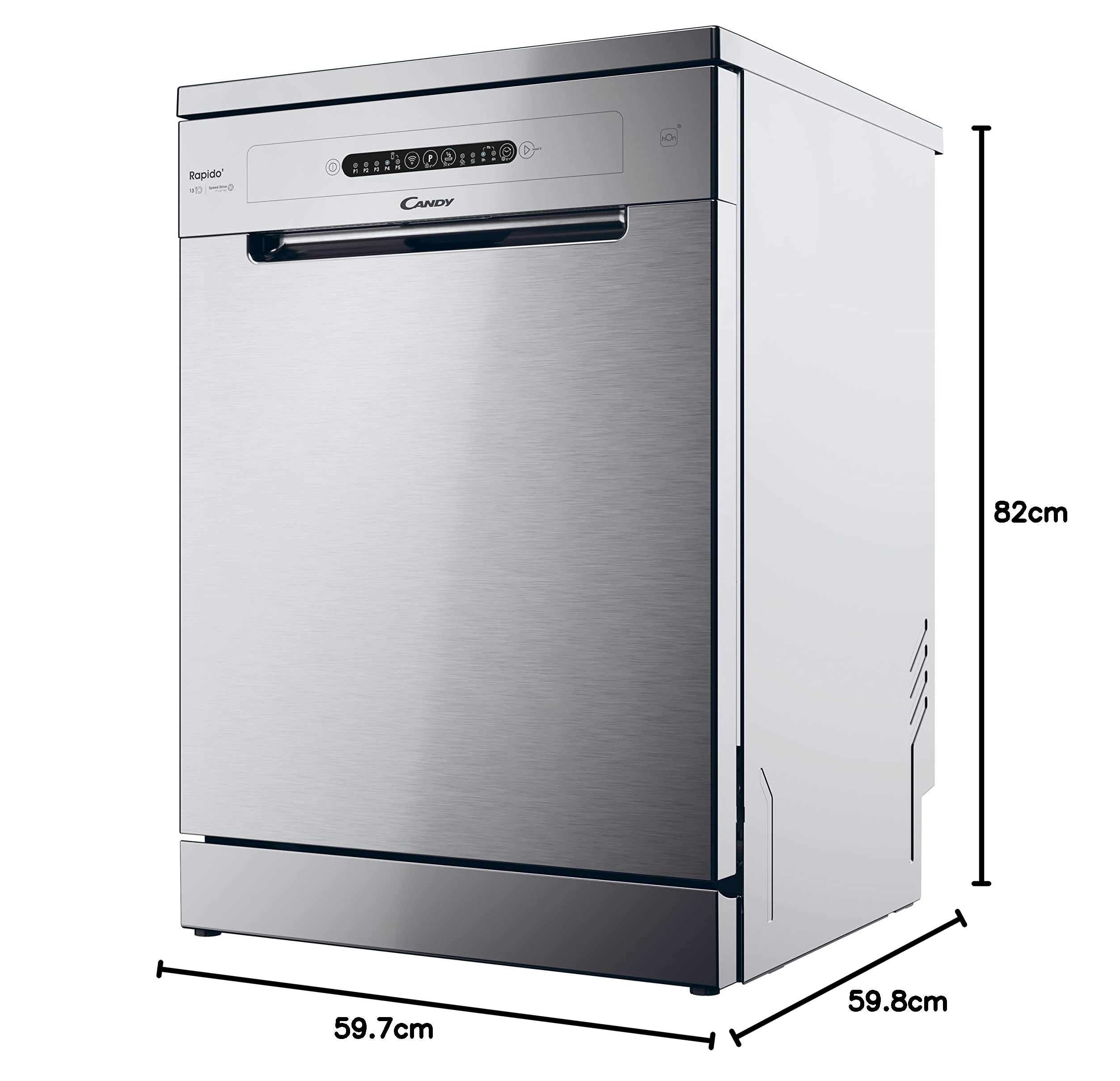 Candy Rapido' Lavastoviglie a Libera Installazione 60 cm, 13 Coperti, 5 Programmi, Wi-Fi + BLE, Maxi TUB, Partenza Ritardata 3-6-9h, Motore Inverter, Classe C, 59,7 x 59,8 x 82 cm, Inox - CF 3C7L0X