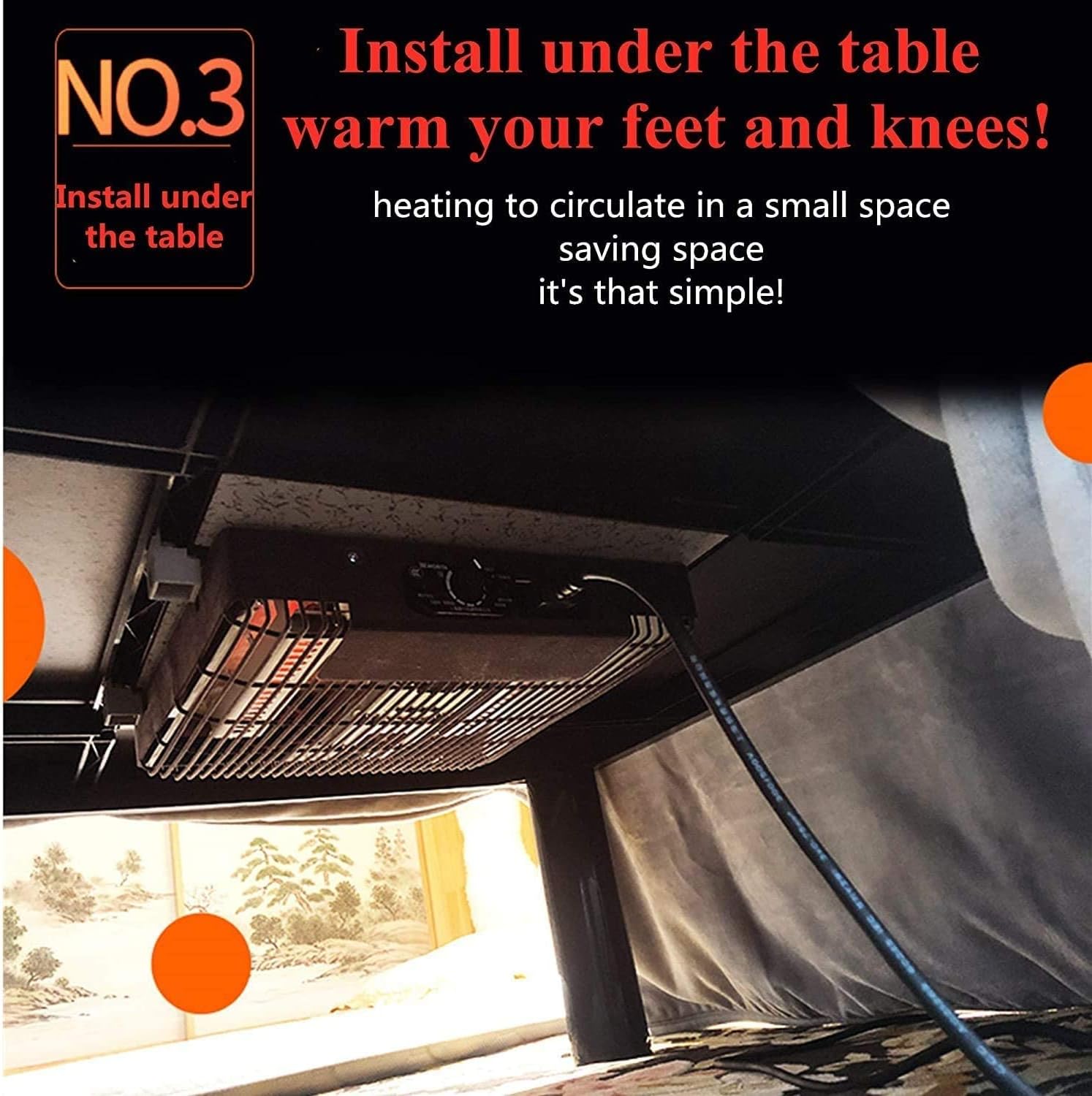 Heater and Blanket Hanging Heater Under Office Table Kotatsu Heater for Coffee Table Double Quartz Heating Computer Desk Heater Wall Mounted Under Table
