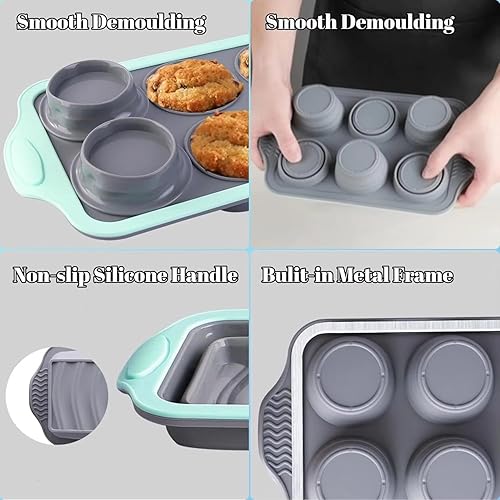 Miniatura 5 de Molde de silicona para magdalenas y magdalenas de 2 pulgadas, antiadherentes para hornear, moldes para tartas, juego de bandejas de goma para el