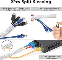 Vista 2 de Kit organizador de cables blancos, 2 protectores de fundas de alambre, 41 clips autoadhesivos, 10 unidades + 2 rollos de bridas reutilizables y 100