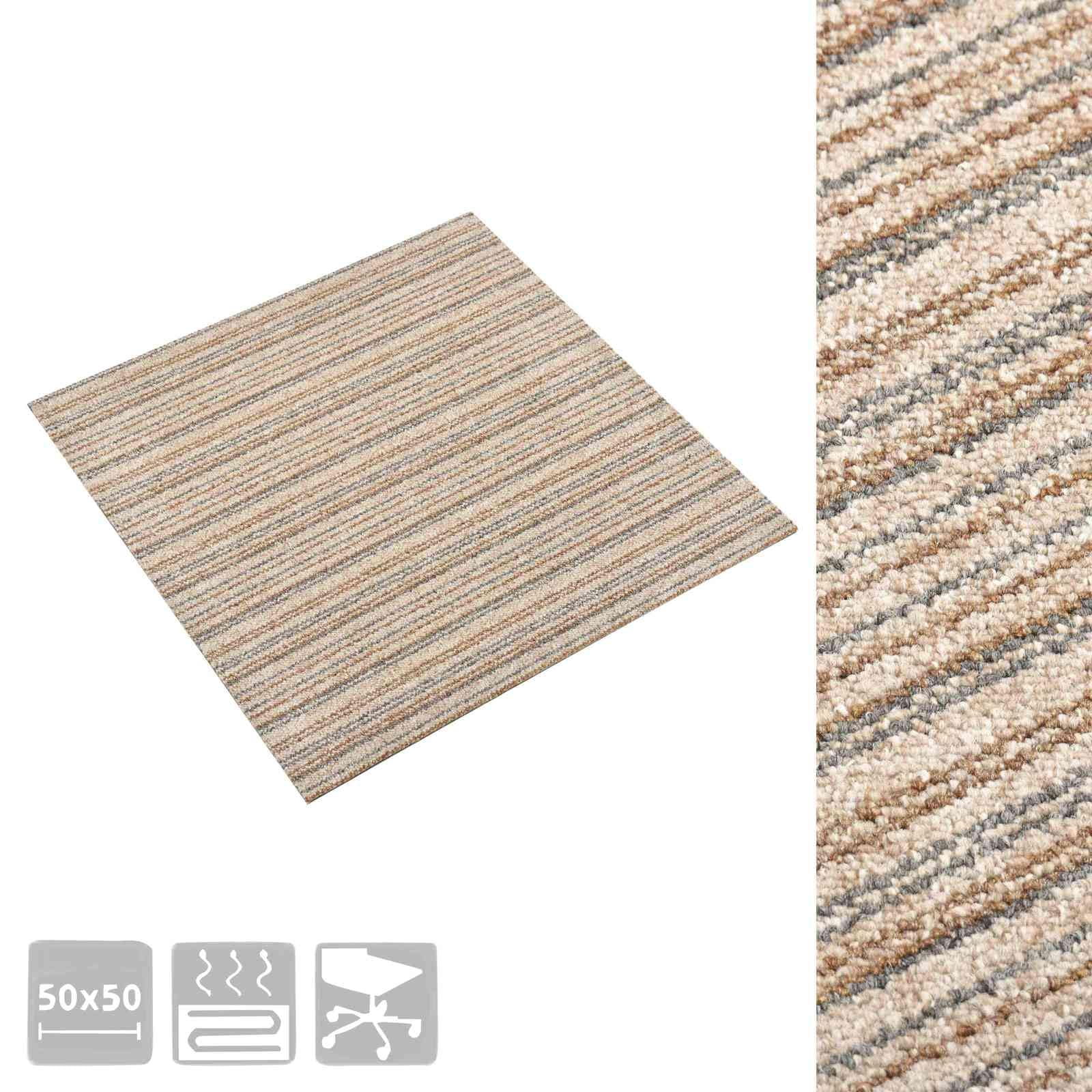Teppichfliesen 20er Set 50x50 cm Gestreiftes Beige - Modularer Teppichboden aus Polypropylen für Innenräume, Bodenfliesen für Büro und Wohnzimmer, ca. 5 m²