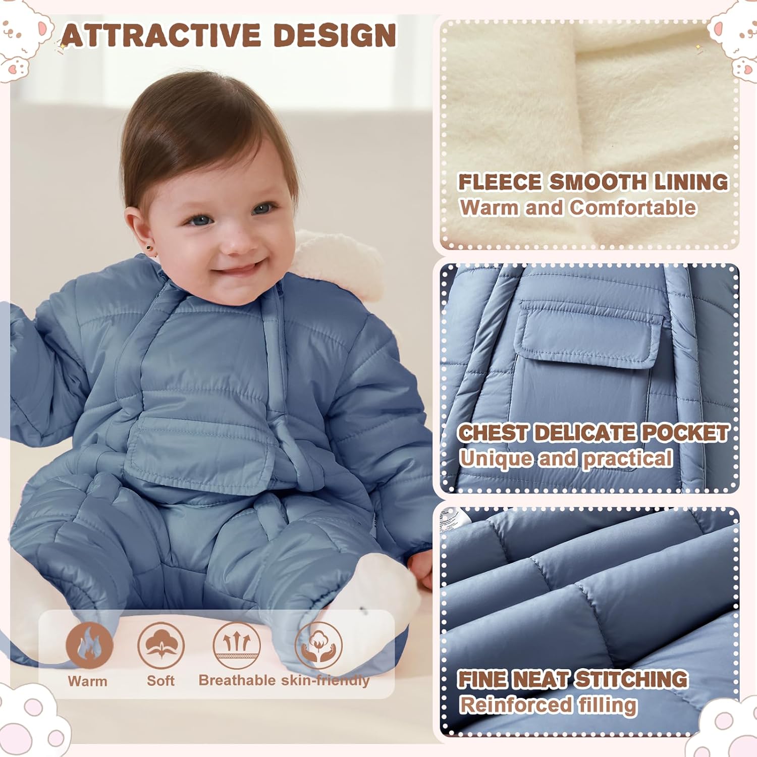 Baby Girls Boys Snowsuit Newborn Winter Clothes Jumpsuit Romper Infant Hooded Fleece Coat Jacket Outwear - Image 4