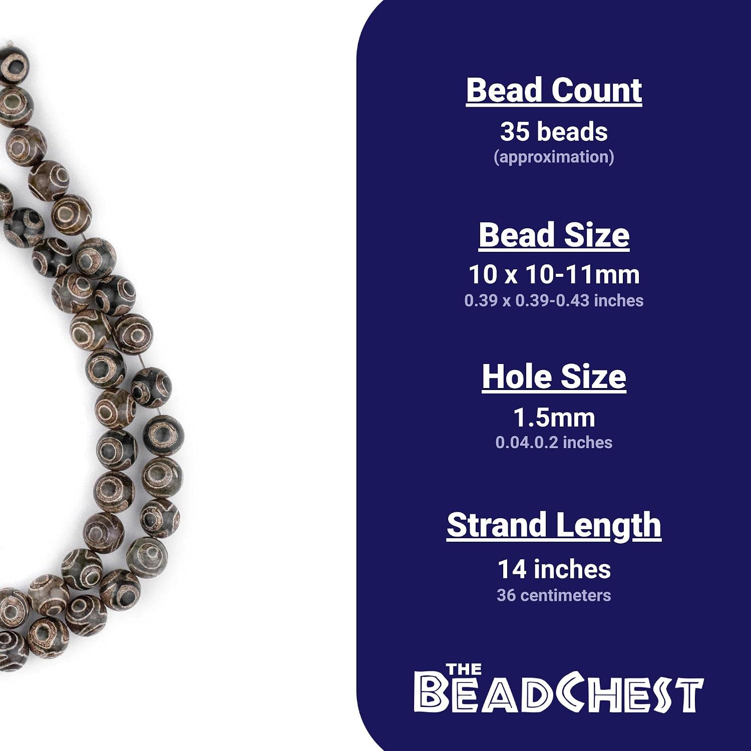 The Bead Chest Premium Round Tibetan Agate Beads 10mm Brown Gemstone 14 Inch Strand