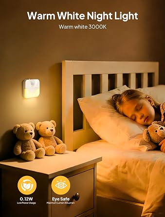 2 Pack Rechargeable Stair Light Indoor,Warm White Motion Sensor Night Light