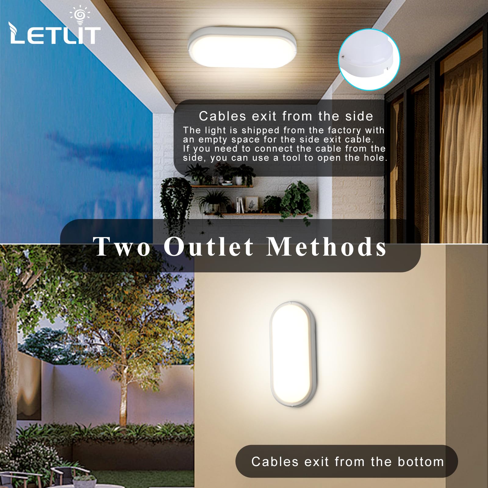 Letlit 18W LED Wall Light Outside 2 Pack, IP65 Bathroom Bulkhead Light, LED Ceiling Light - Image 3
