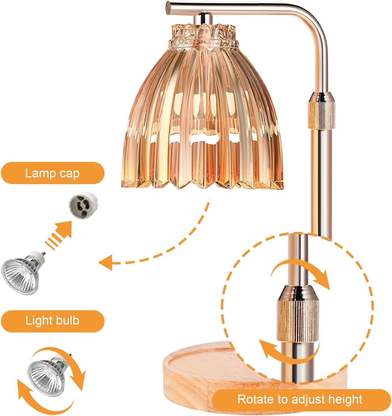 Tigvio Women's Gift: Height-Adjustable Candle Warmer Lamp w/Timer & Dimmer for Jar Candles | 2 Bulbs | Ideal for Home Decor & Birthday Gifts