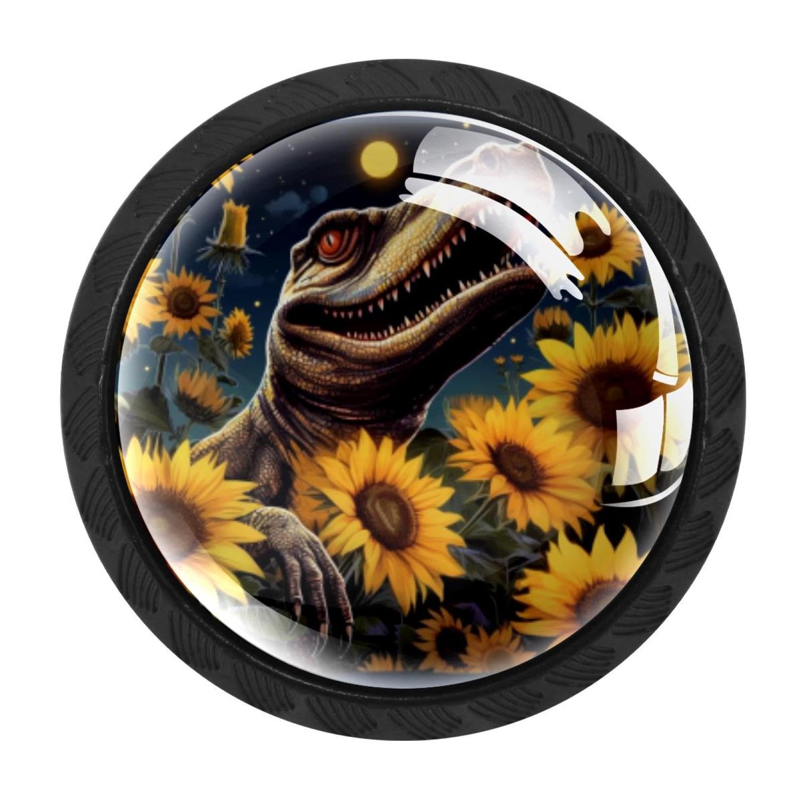 CHENZZZZ 4 Pieces Round Cabinet Knobs Crocodile Starry Sunflower Dresser Knobs Pulls Handles with Screws for Drawer Pulls Handles Knobs Door Knobs