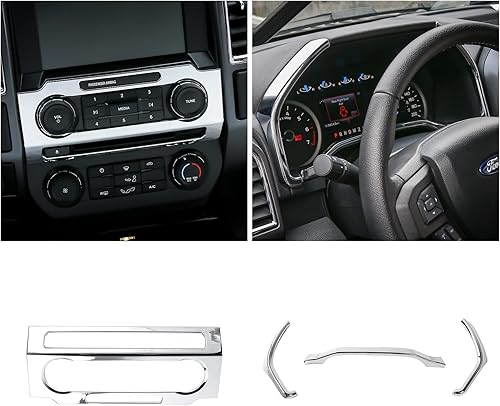 Miniatura 4 de JeCar Kit de adornos de decoración interior para Ford F150 2015-2020 Volante y consola central, tablero de instrumentos y cubierta de ventilación de