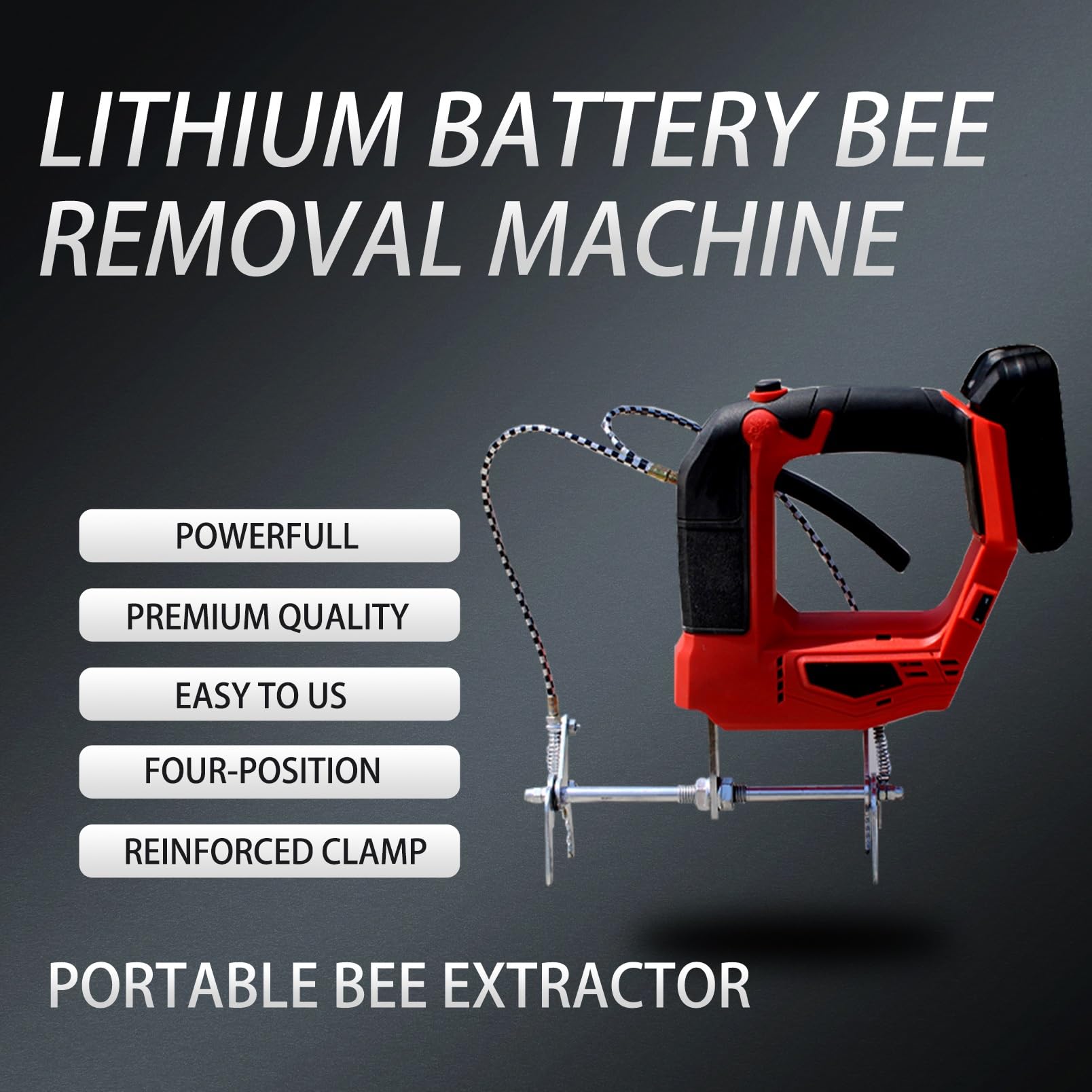 Elektrischer Bienen-Shaker, tragbarer kabelloser Bienenrahmen-Shaker mit Hebeklemme, 4 einstellbare Geschwindigkeiten für effiziente Imkerei und Honigernte