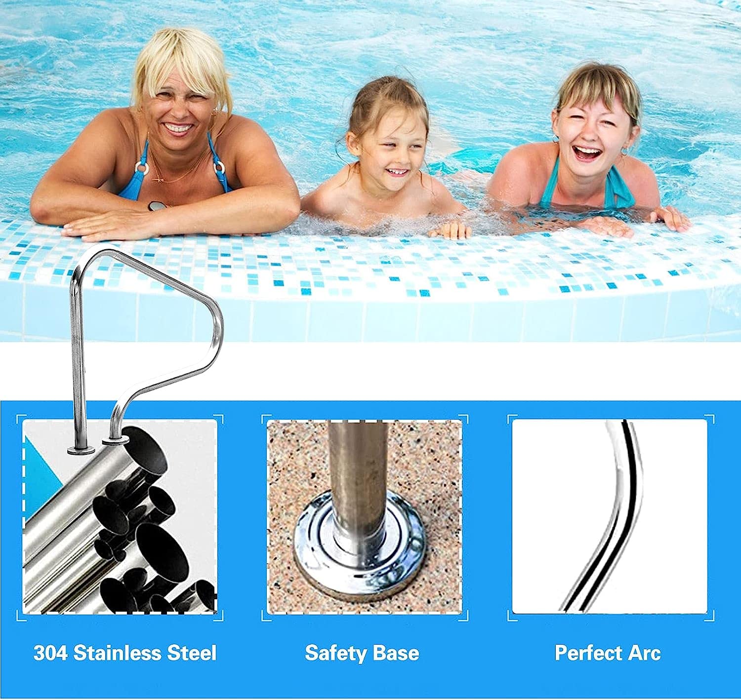Barandilla de Piscina, pasamanos de Piscina, pasamanos de Piscina, pasamanos de Piscina, pasamanos de Piscina de Acero Inoxidable 304, pasamanos de fácil instalación para