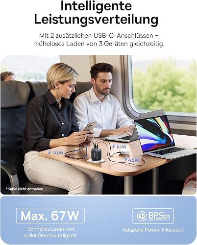Baseus Enercore Caricatore USB C 67W Con Cavi Arrotolabile, Alimentatore GaN Con 2 Porta USB-C, Caricatore Rapido Compatto Compatibile Con iPhone 17/16/15/14Pro, Galaxy S25, MacBook, HP, Dell, iPad - 4