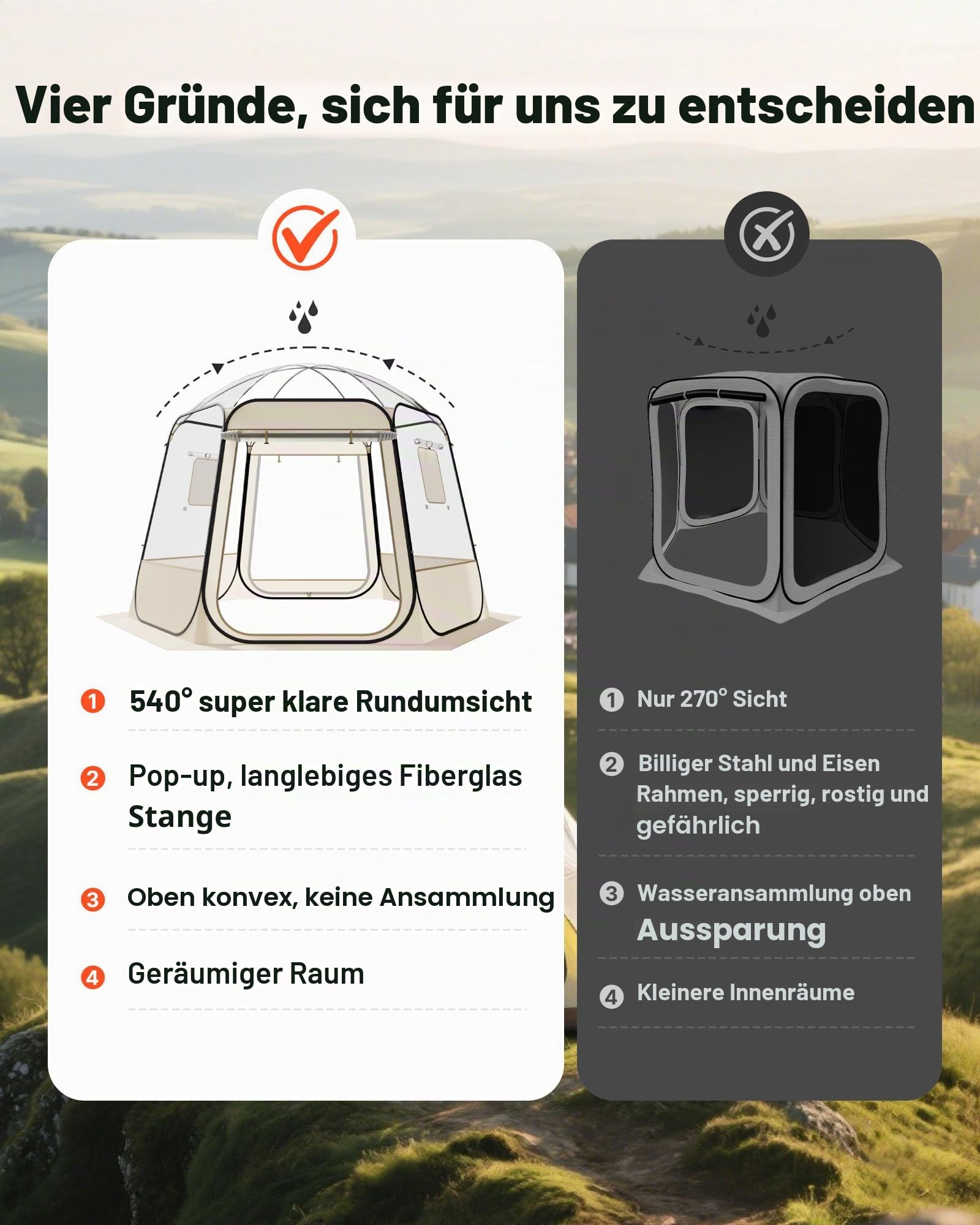 VEVOR Pop-up-Bubble-Zelt, 305 x 275 x 220 cm, transparentes Campingzelt, Garten-Kuppel-Iglu-Zelt mit Fenstern, Sportzelt, 540°-Panoramablick, für 4–8 Personen, Terrasse, Hinterhof