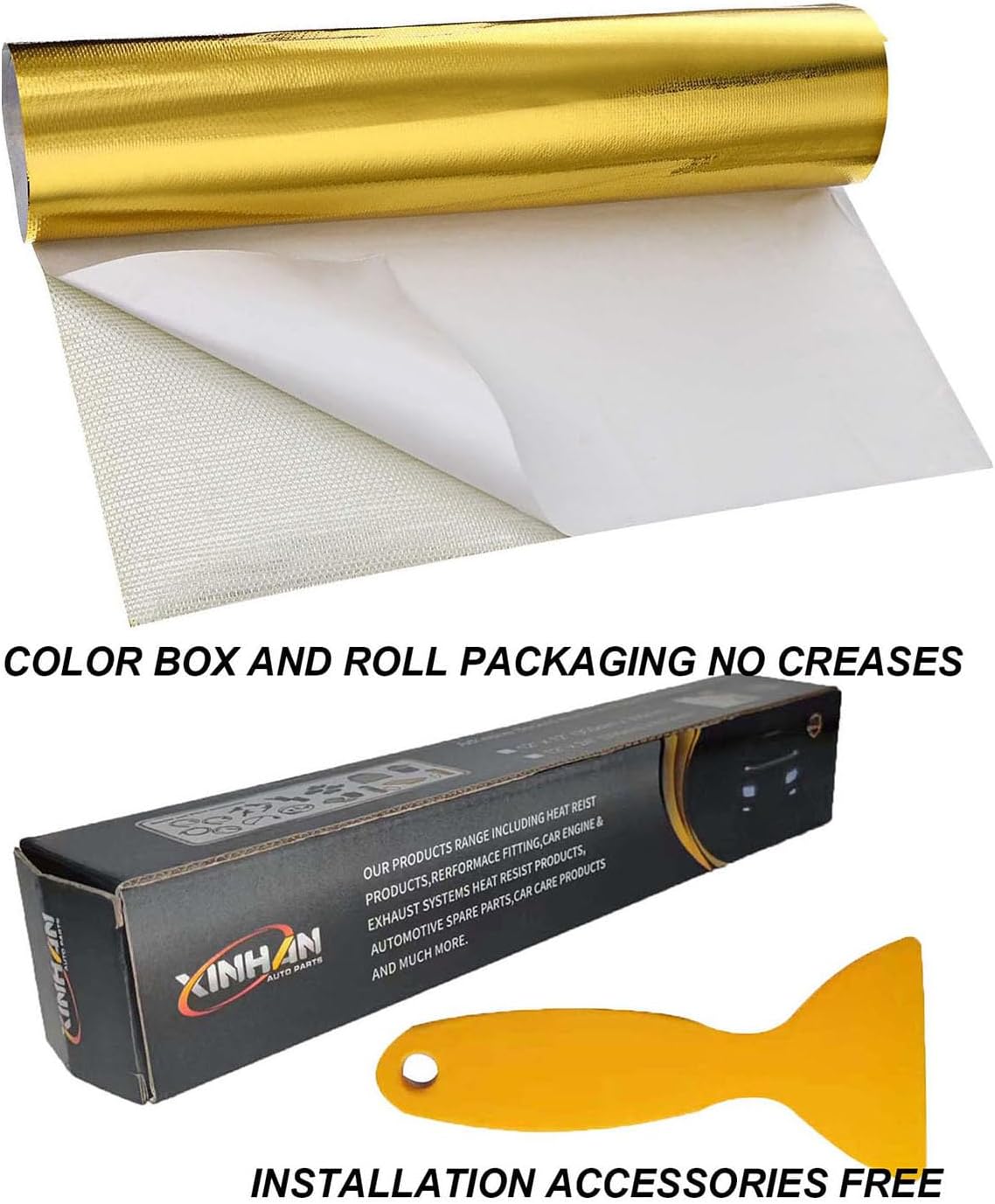 Xinhan (Gold-Silver-Black) Adhesive Backed Aluminized Thicken Fiberglass Sheet Practical Heat Shield Protection Barrier Cover Aluminized Heat Shielding Mat (Gold, 24 x 48 Inch)