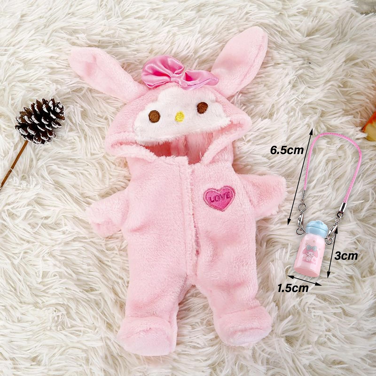 EDLMKM Doll Cloth for 17cm Plush Dolls, Outfit Set for 17cm Doll, Pink Bunny Monster Dolls Clothes Sets, Pink Set - Image 3