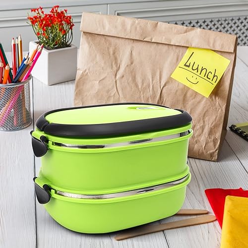 Miniatura 4 de Lonchera apilable de acero inoxidable, diseño moderno, anillos de sellado de silicona integrados, lindo organizador de almuerzo a prueba de fugas
