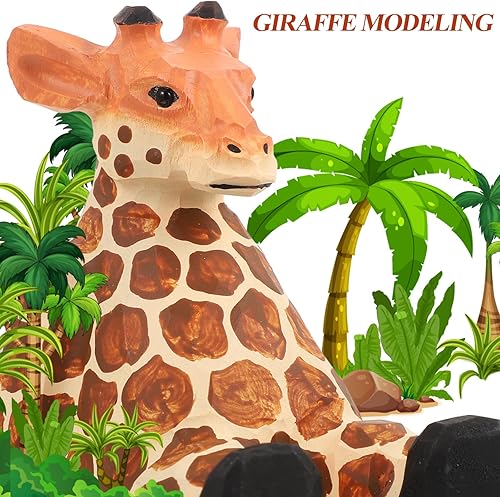 Miniatura 6 de Soporte de teléfono de animales para escritorio, soporte de teléfono de jirafa, linda figura de animal tallada en madera para teléfono inteligente