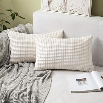Phantoscope Pack of 2 Velvet Decorative Throw Pillow Covers Soft Solid Square Cushion Case for Couch Navy Blue 12 x 20 inches 30 x 50 cm