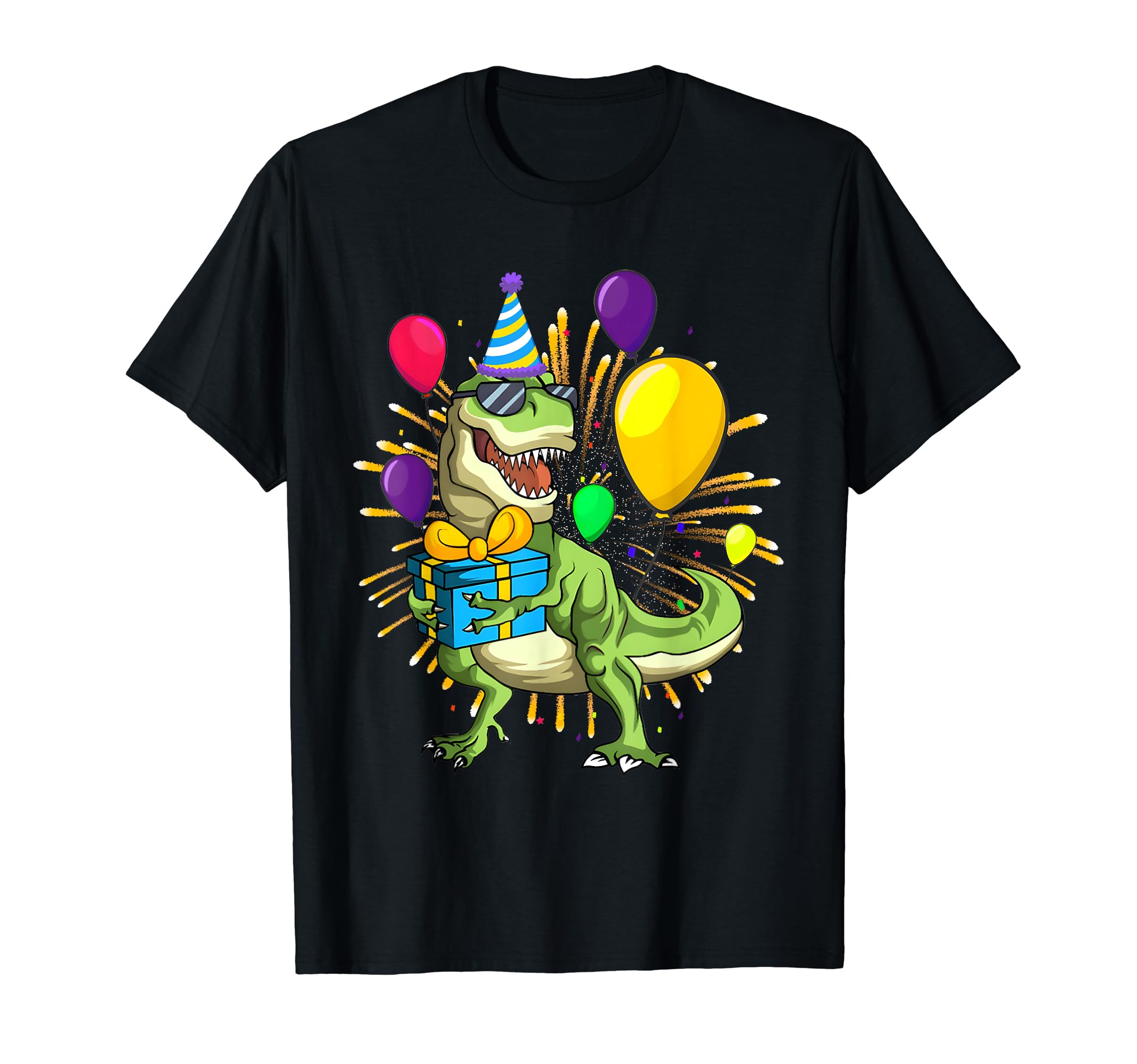 funny Birthday Dinosaur Gifts TeesColorful Dinosaur Birthday Celebration - Funny T-Rex Party Hat Gifts & Balloons T-Shirt