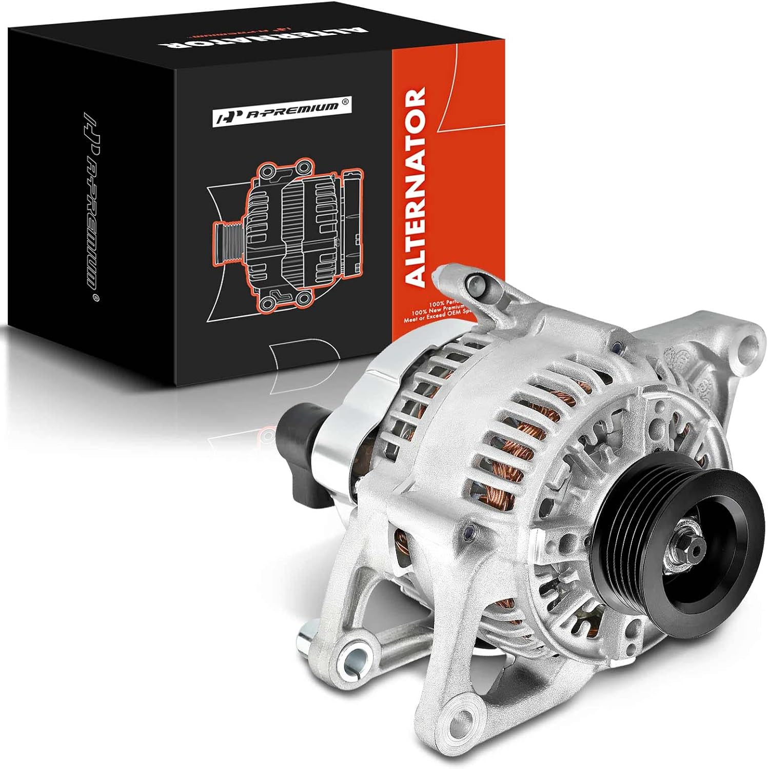 A-Premium Alternator Compatible with Dodge & Jeep Models - Dakota, Grand Cherokee, Cherokee, Wrangler, TJ, Comanche -1991-1998 - 2.5L 4.0L - 90A 12V CW 6-Groove Pulley - Replace# 121000-3450, 10463782