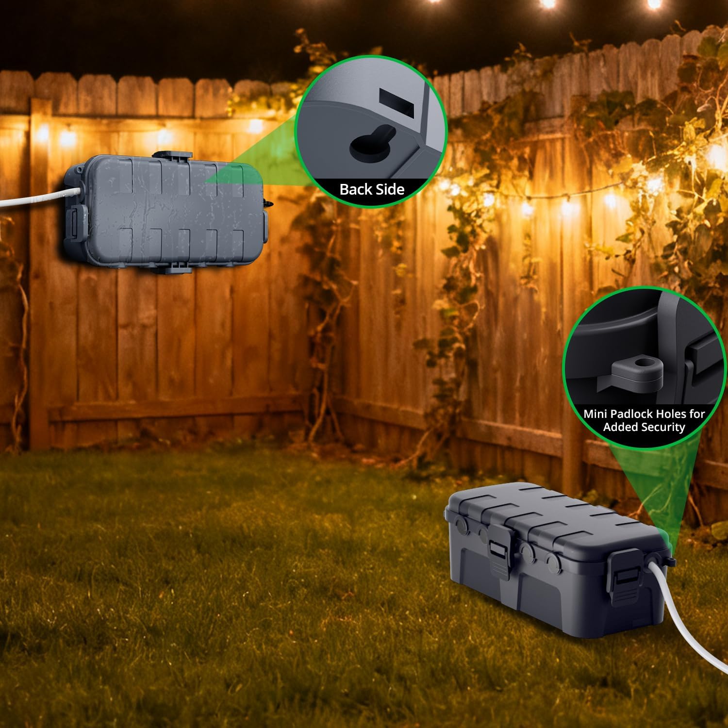 QUOBAS 2 Pack Outdoor Waterproof Electrical Box with 6 Cable Ports, IP54 Weatherproof Heavy-Duty Extension Cord Cover for Power Strips, Garden Power Tools, Holiday Lights, Gray