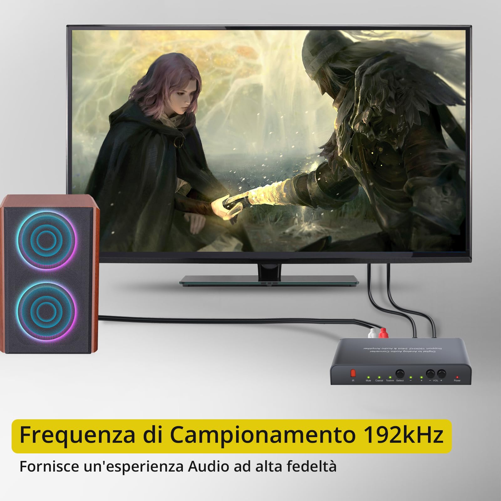 PROZOR DAC Convertitore con Telecomando 192KHz Convertitore Digitale Coassiale Toslink ad Analogico Stereo L/R RCA 3.5mm Audio Supporta Controllo Volume/Muto/Power ON OFF via IR Telecomando