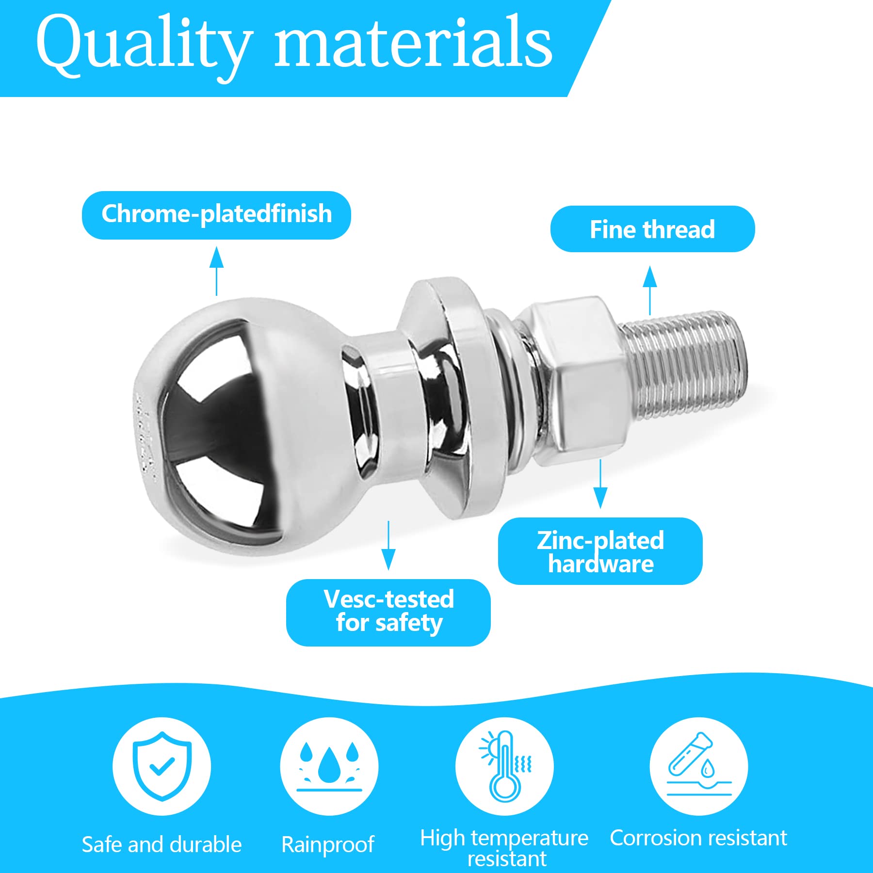 Gancio Traino 1 Pollice PERNO GANCIO TRAINO A SFERA Per RIMORCHIO D.50mm Universale Non Sfera Gancio Traino