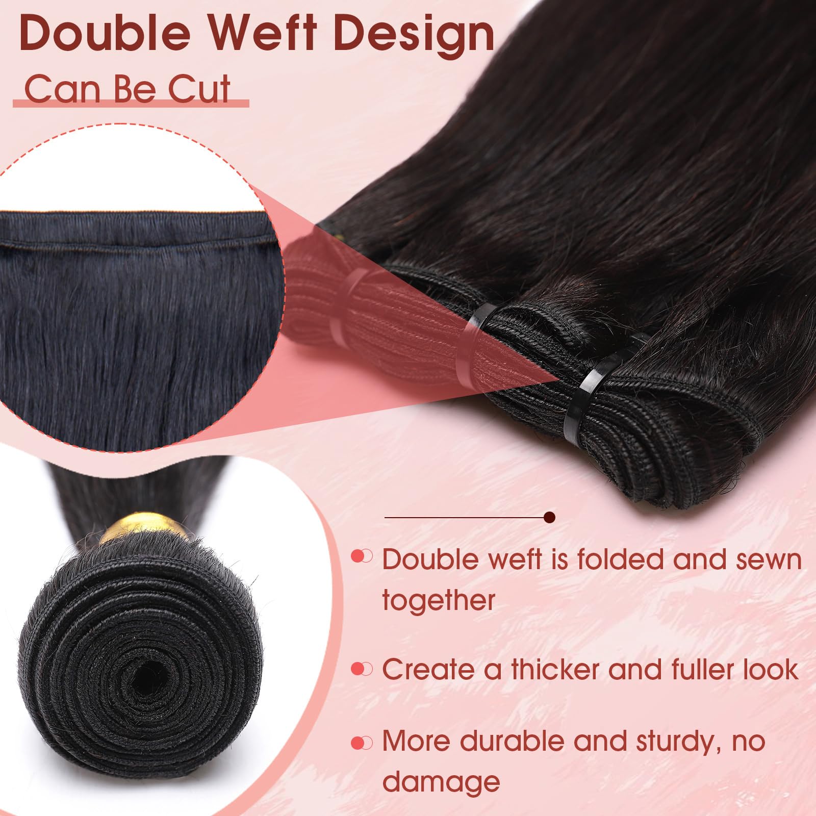 MY-LADY Tressen Echthaar Doppelt Weft Extensions zum Einnähen - 75cm Tressen Extensions Echthaar Sew in Haarverlängerung Glatt #1B Natürliches Schwarz 100g