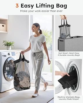 SOLEDI 180L Laundry Basket 3 Section, Extra Large Laundry Hamper with Lid, Dirty Clothes Hamper with Sturdy Handle, Large Laundry Basket Organizer for Laundry Room, Bedroom, Hampers for Laundry