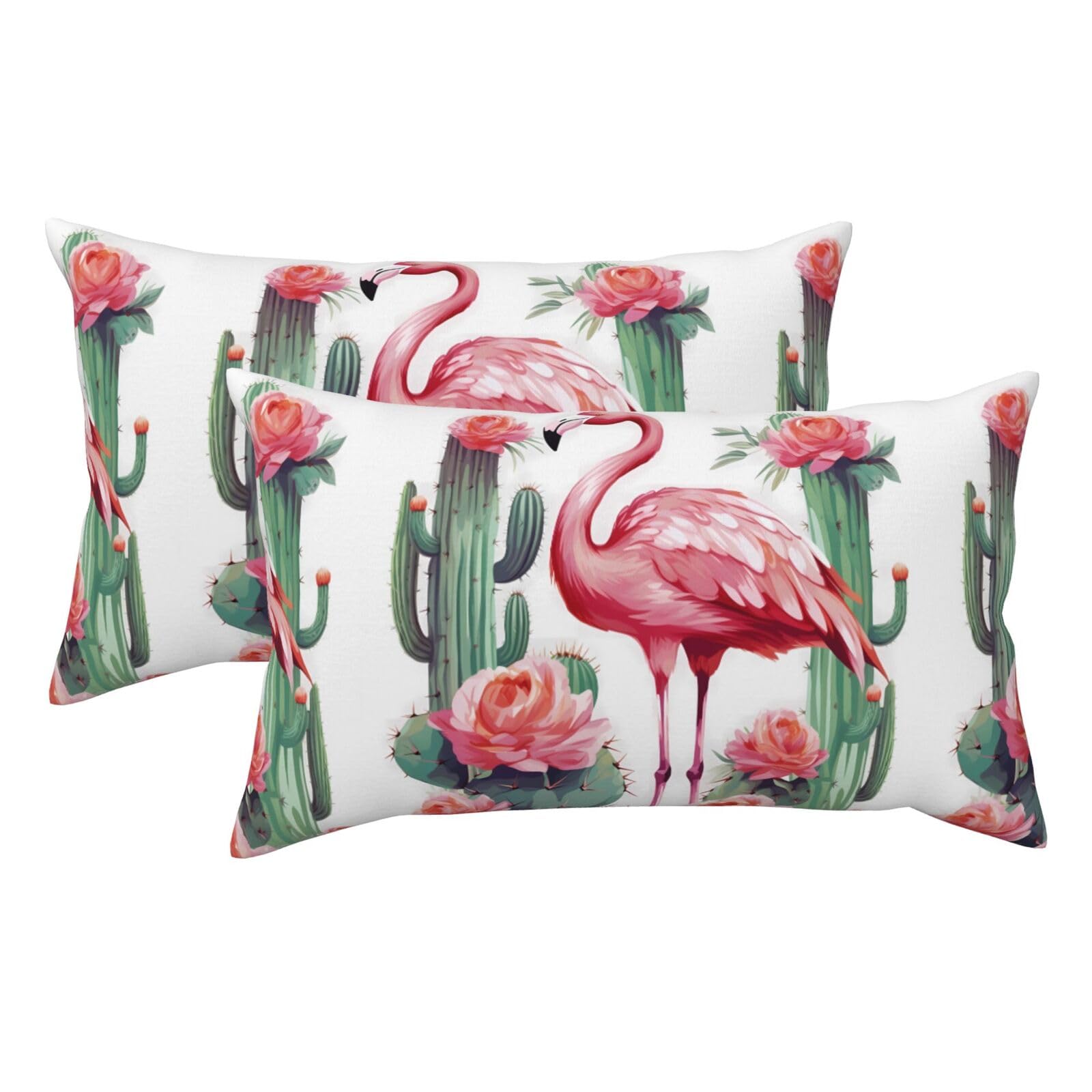 2 Pack King Size Pillow Cases for Hair and Skin Soft Breathable Pillow Case Covers with Hidden Zipper Cactus Flamingo Rose Flowers Pillowcase 20x36 Inches Pillow Covers for Sleeping Gift