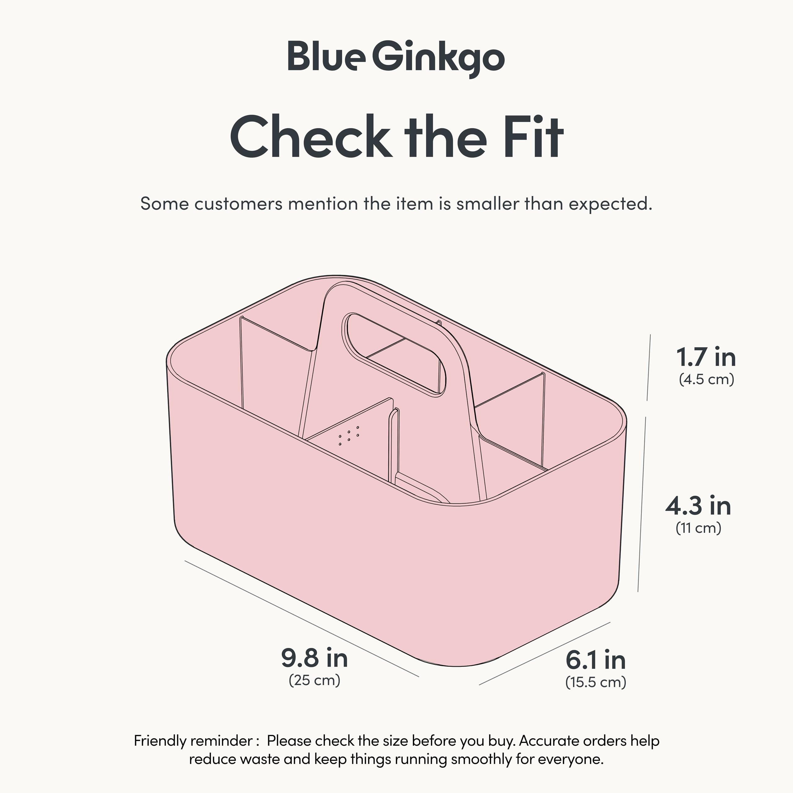 BLUE GINKGO Stackable Organizer Caddy Korean-Made Portable Tote for Bathroom Office Crafts or School Supplies Rectangle Pink — view 3