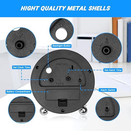 Miniatura 4 de Welltop Reloj despertador analógico, reloj redondo pequeño súper silencioso de 4 pulgadas con números arábigos sonidos de pitido, funciona con