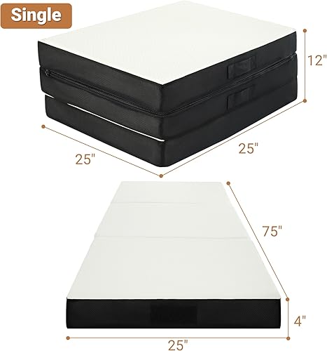 Miniatura 2 de Colchón individual plegable, colchón plegable de espuma viscoelástica con funda lavable, almohadilla para dormir de 4 pulgadas para acampar e
