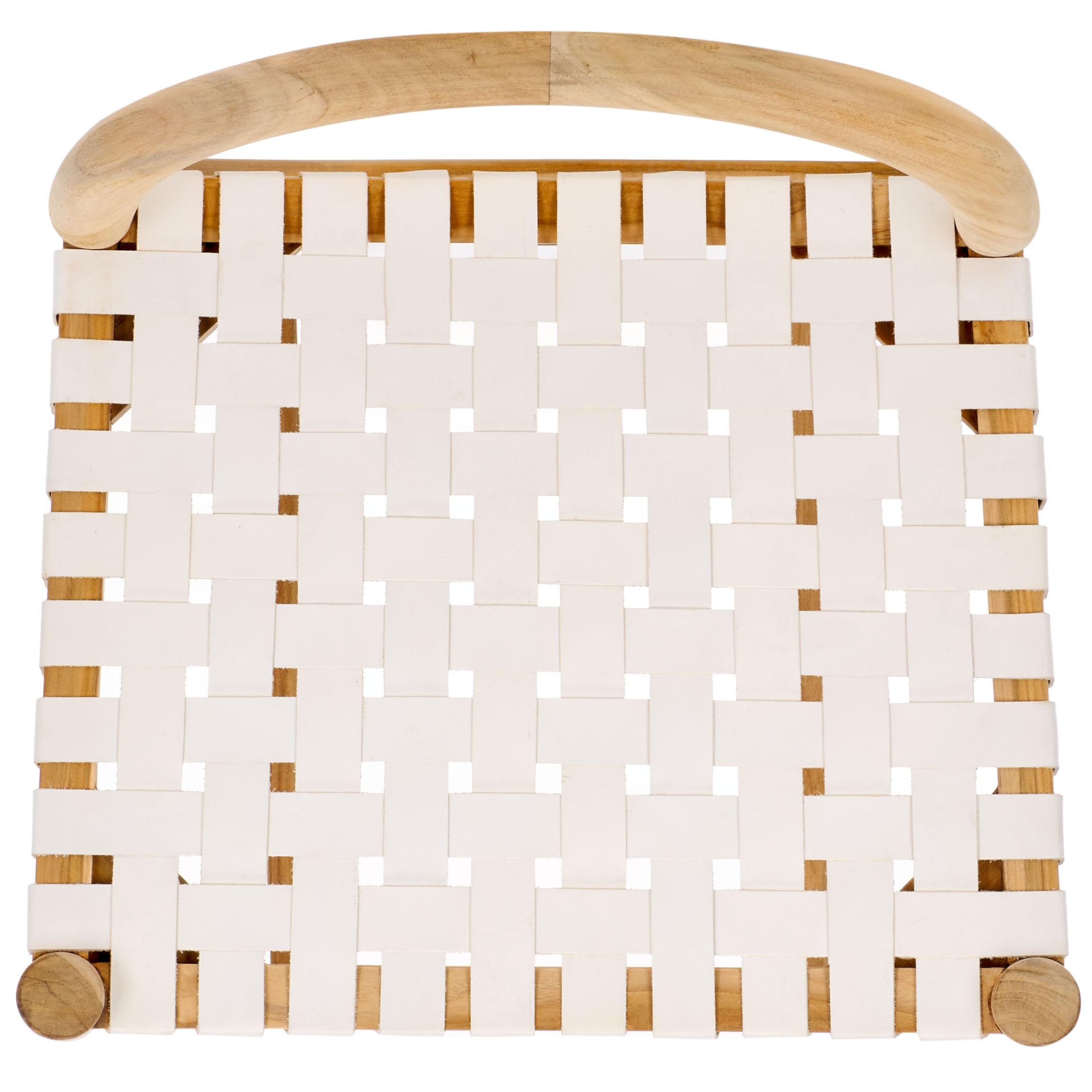 Home Collection Rhyan Taburete de bar de cuero tejido blanco/teca natural, madera maciza de madera maciza de 30 pulgadas (totalmente montado) 4
