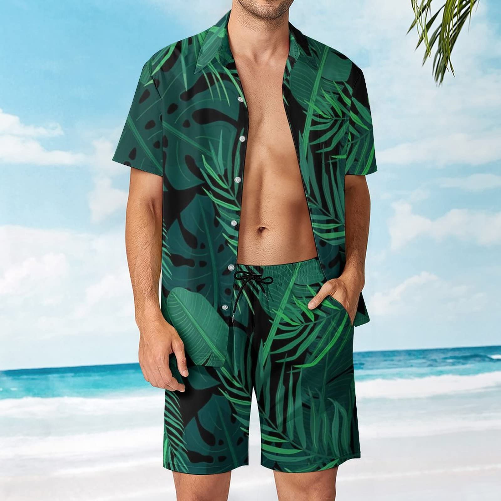  originalsショートパンツシャツセット 海 ビーチ メッシュ Amazon.co.jp: メンズ Tシャツ 上下セット トロピカル ジャングル