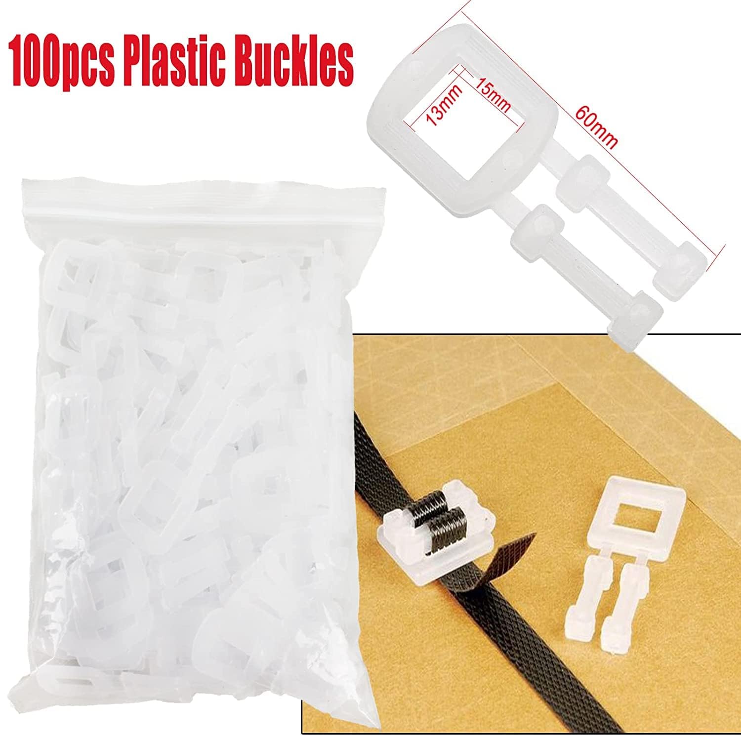Kit de cerclage manuel comprenant un kit de cerclage (100 m de ruban de cerclage PP + 100 clips en plastique)