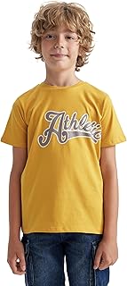 تيشرت من قماش مطبوع بقصة عادية ورقبة دائرية ضيقة وكم قصير للرجال ديفاكتو