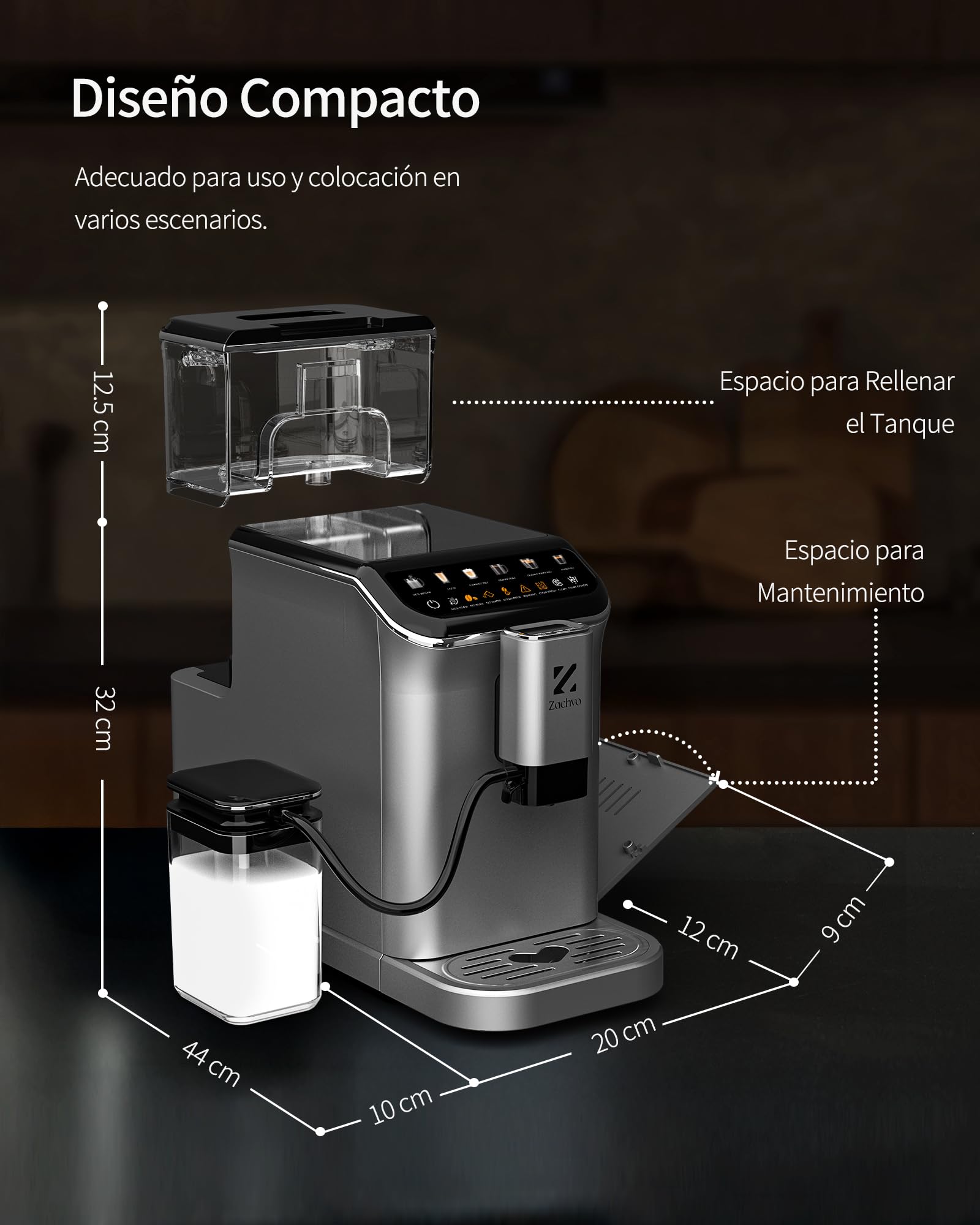 Cafetera Superautomática con Sistema de Leche–20 Bares, 7 Bebidas, 15 Niveles de Molido, Depósito de Agua de 1,5L, Doble Caldera, Control PID, Limpieza Automática,Pantalla Táctil，Café con Leche