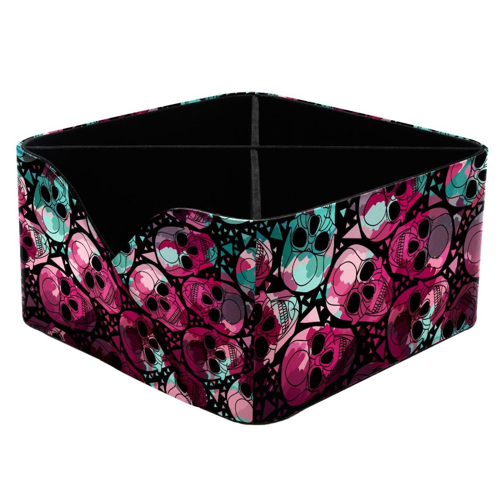 KengjuTesu Color Skulls Desktop Organizer Pen Holder, Rectangular Pencil Cup for Office, Study and Makeup Stations