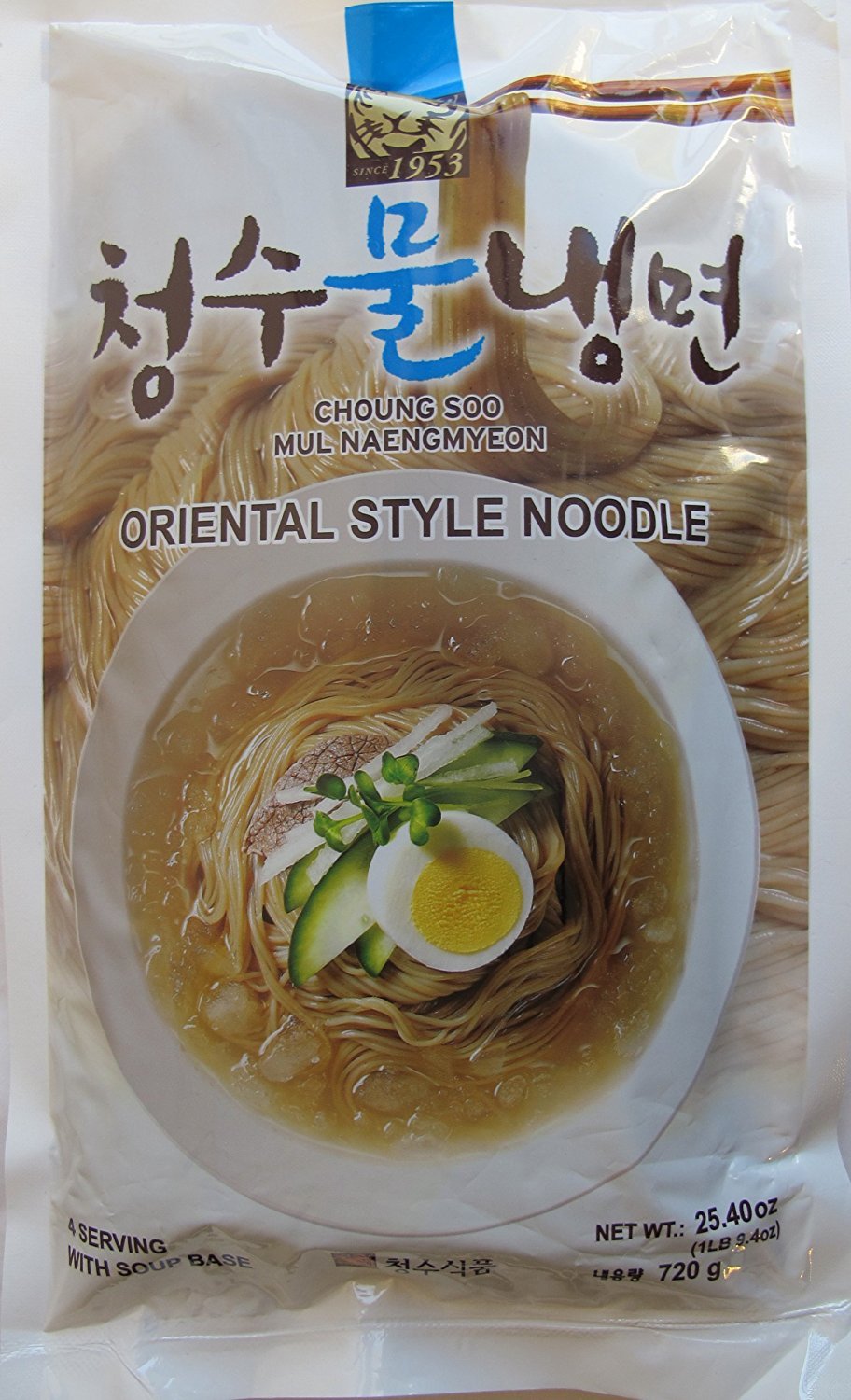 Choung Soo Naeng Myeon Korean Cold Noodle (청수 냉면) (Cold Noodle in Chilled Broth (물냉면), 4 PACK)